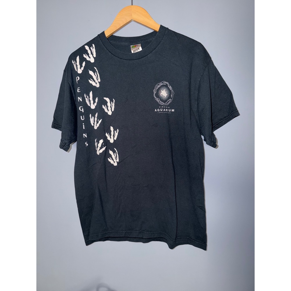 Fruit‎ of the Loom Virginia Aquarium Penguins Sea Turtle Black Graphic T-Shirt L